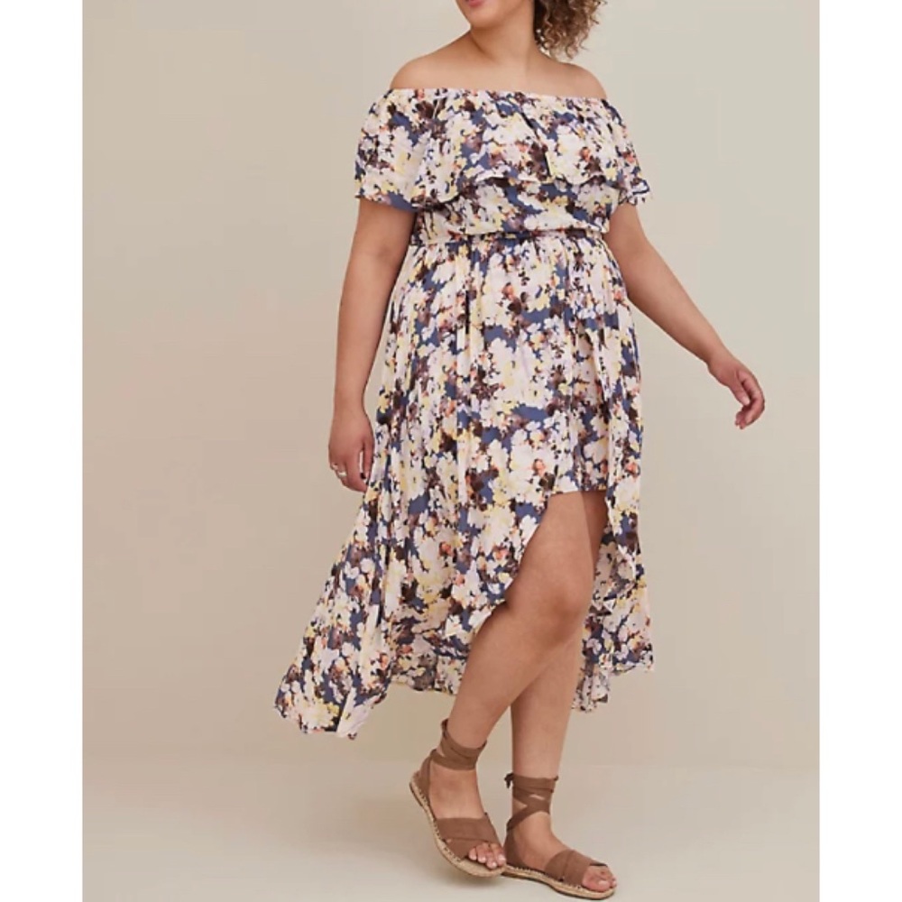 🆕 Midi Gauze Floral Off Shoulder Walk Through Dress 1 1X 14 16 NWT Torrid New!